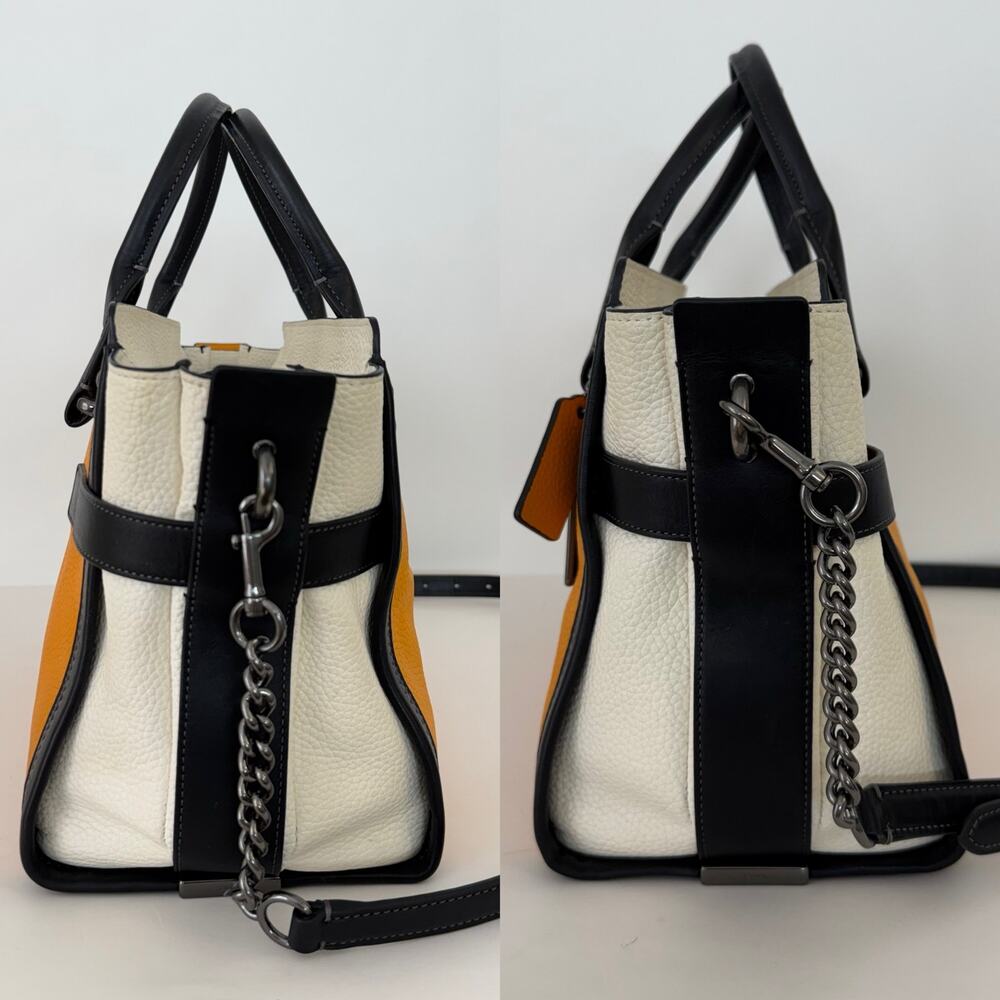 Coach Swagger with Chain in Pebble Leather Orange/Black/White 36995 NWT - Picture 8 of 16